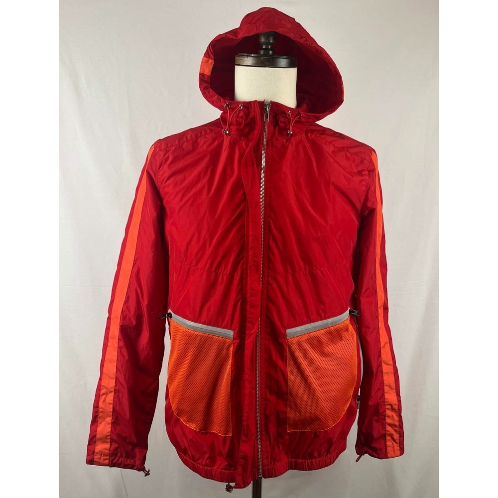 GUC Banni Peru Red Orange Striped Windbreaker Hooded Jacket Mens Size L